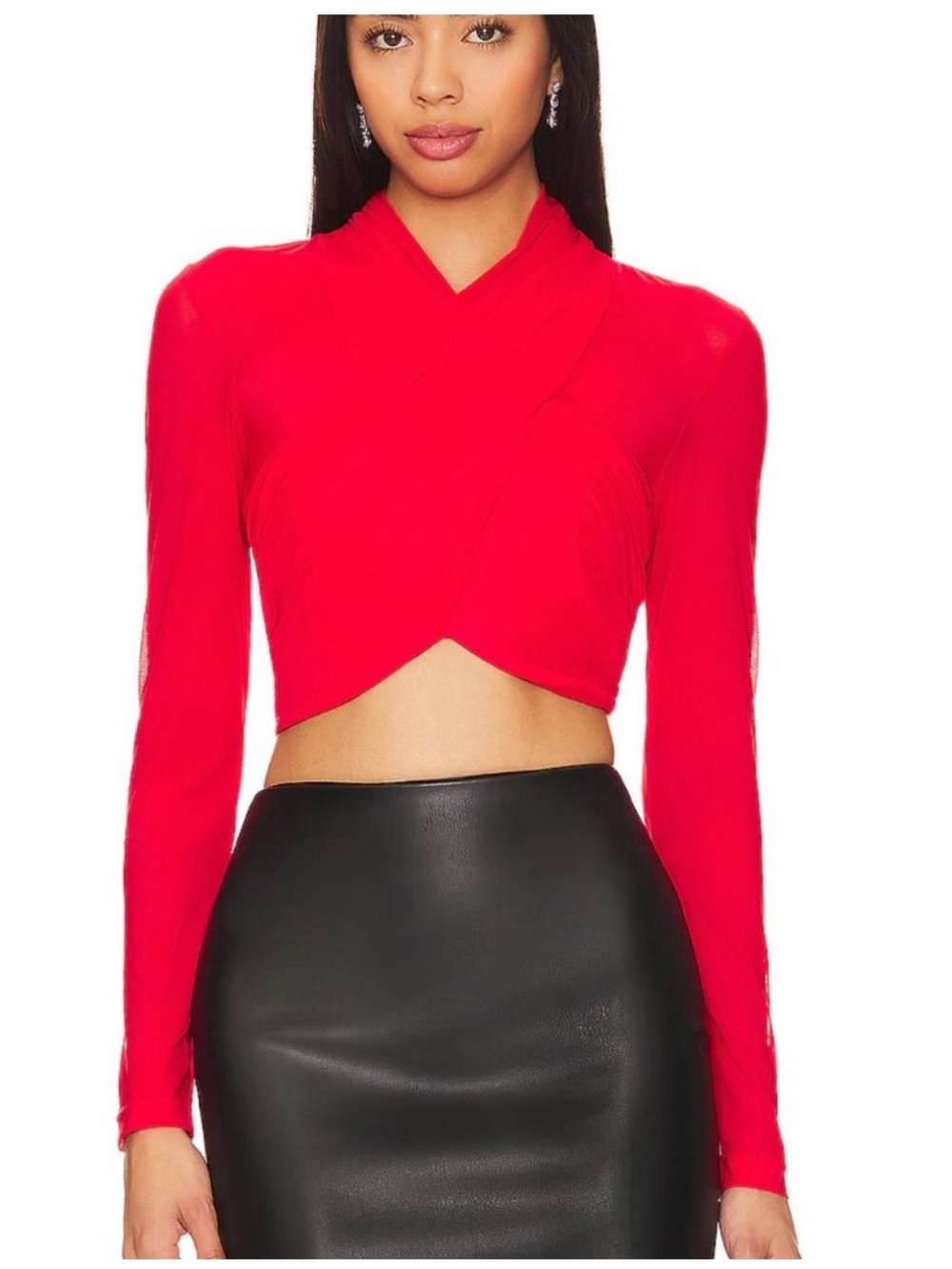 Bardot NWT Aliyah red long sleeve mesh cross cross crop top